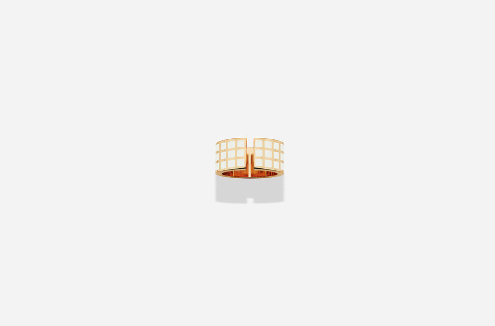 ROSE GOLD WHITE LACQUER SQ RING / Rose Gold