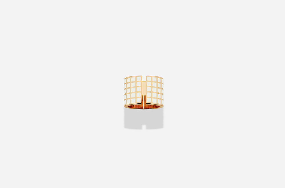 ROSE GOLD WHITE LACQUER SQ RING / Rose Gold