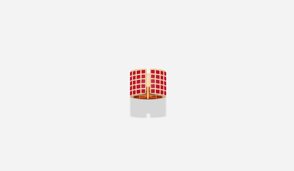 ROSE GOLD RED LACQUER SQ RING
