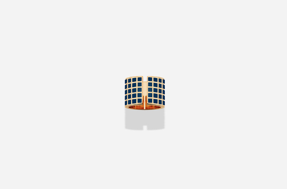 ROSE GOLD BLUE LACQUER SQ RING / Rose Gold