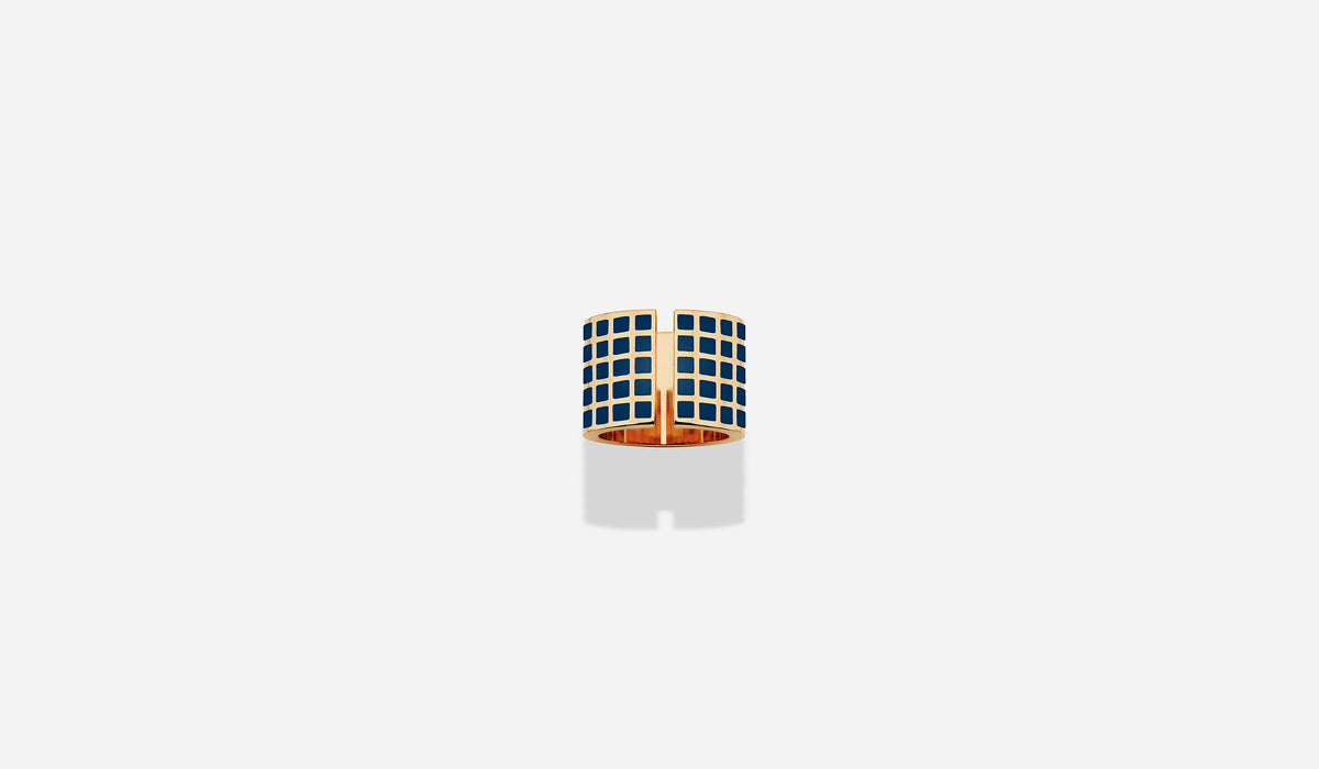 ROSE GOLD BLUE LACQUER SQ RING